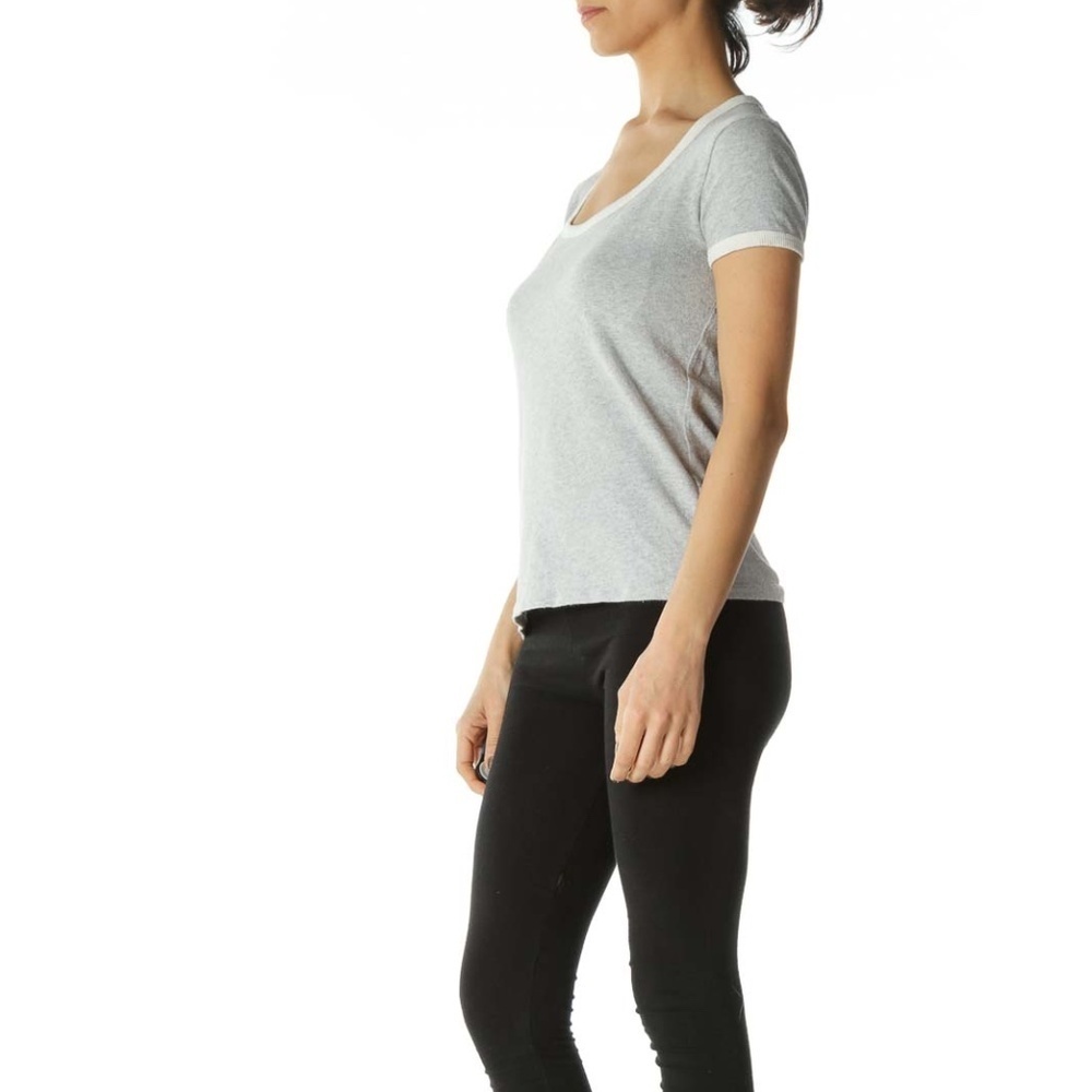 Madewell Gray Scoop-Neck Tee with White Neck and Sleeve Bands - Picture 2 of 4